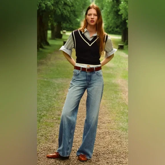 H&M &Denim Ultra High Rise Wide Leg Baggy Fit Jeans, Size 8 - Picture 1 of 11